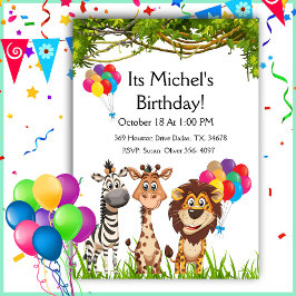Safari Animaux En Forêt Anniversaire Invitation