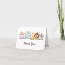 Safari Animaux Merci Cartes Jungle Baby shower