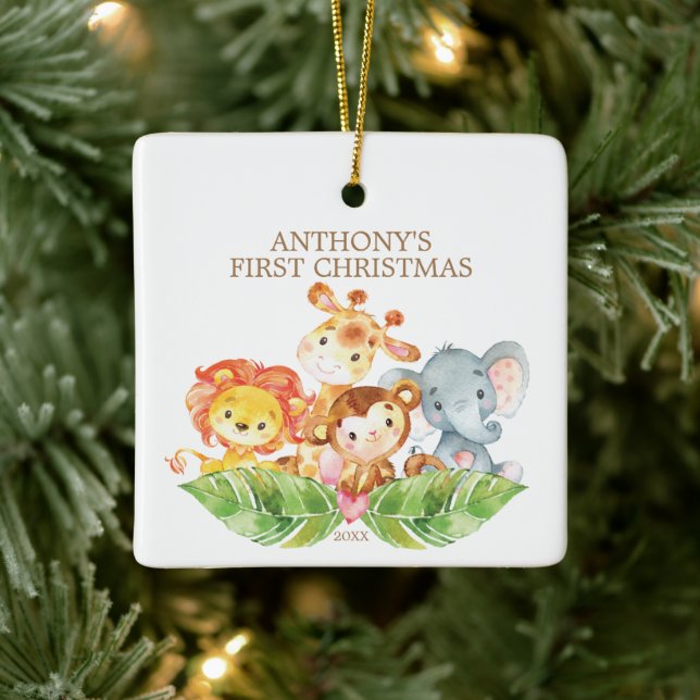 Safari Animaux Premier Ornement de Noël du bébé (Arbre)