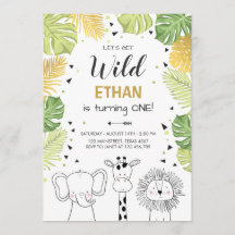 Safari Anniversaire Invitation Zoo Animaux sauvage