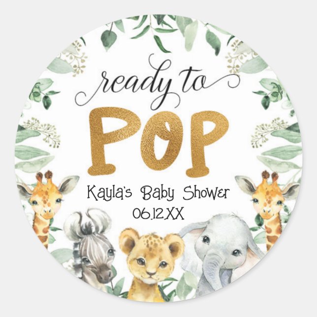 Safari-Aufkleber für Pop-Babydusche Runder Aufkleber (Vorderseite)