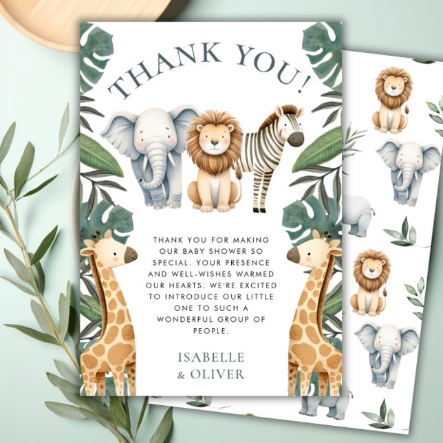Safari Baby Animals and Greenery Danke Karte (Safari Baby Animals and Greenery Thank You Card)