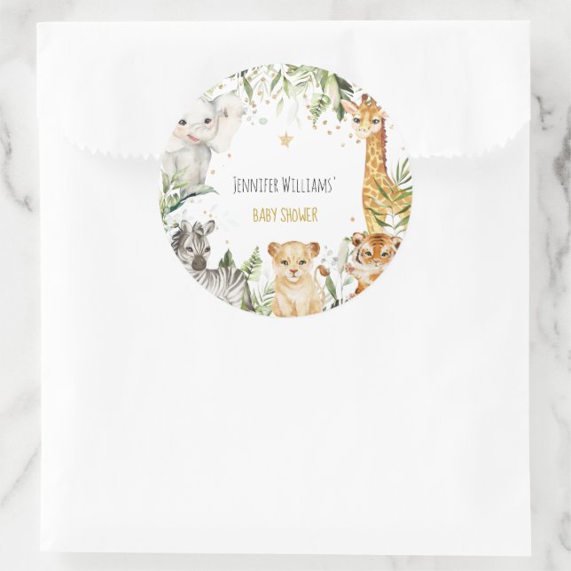 Safari Baby Animals Baby Dusche Runder Aufkleber (Tasche)
