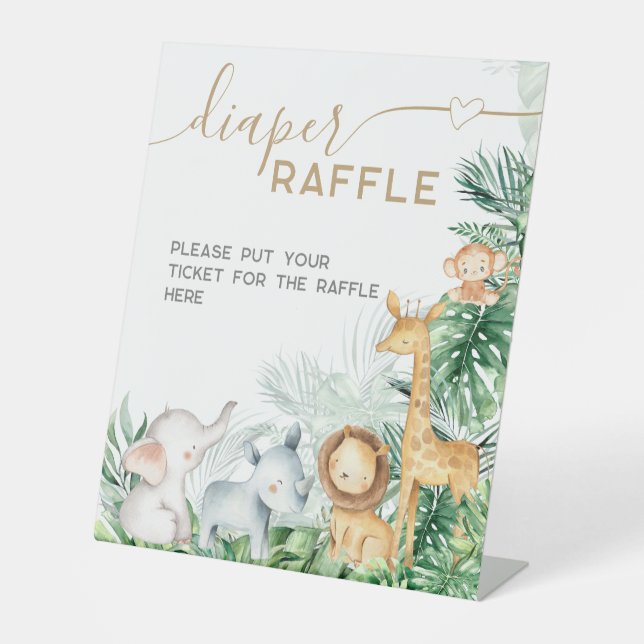 Safari Baby Animals Baby Shower Diaper Raffle Sockelschild (Vorderseite)