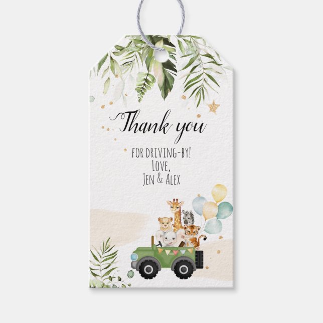 Safari Baby Animals Baby Shower Geschenkanhänger (Vorderseite)