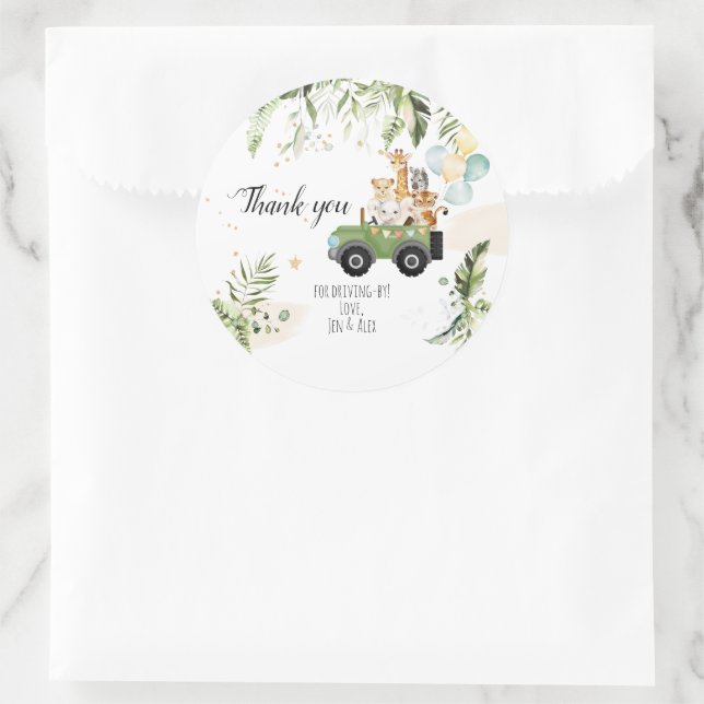 Safari Baby Animals Baby Shower Runder Aufkleber (Tasche)