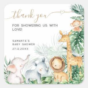 Safari Baby Animals Greenerity Baby Dusche Danke Quadratischer Aufkleber