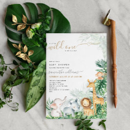 Safari Baby Animals Greenery Baby Shower Einladung