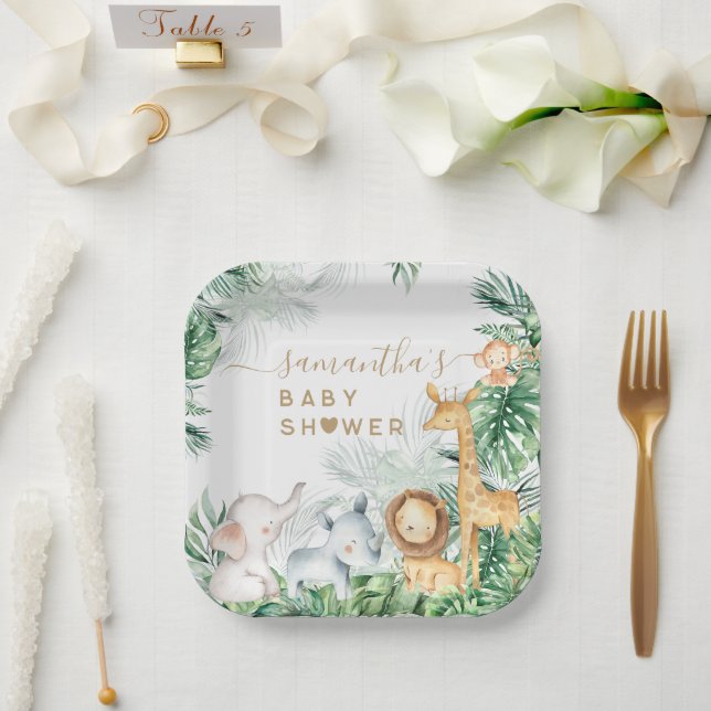 Safari Baby Animals Greenery Baby Shower Pappteller (Hochzeit)