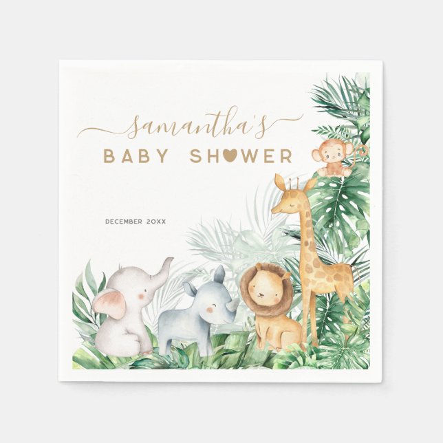 Safari Baby Animals Greenery Baby Shower Serviette (Vorderseite)