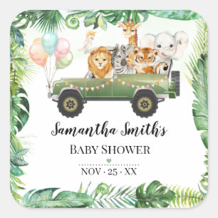 Safari Baby Animals Jungle Tropical Baby Dusche Quadratischer Aufkleber
