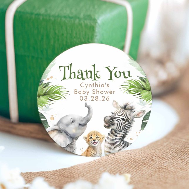 Safari Baby Animals Niedlich Adorable Wild Runder Aufkleber (Safari Animals Thank You Stickers)
