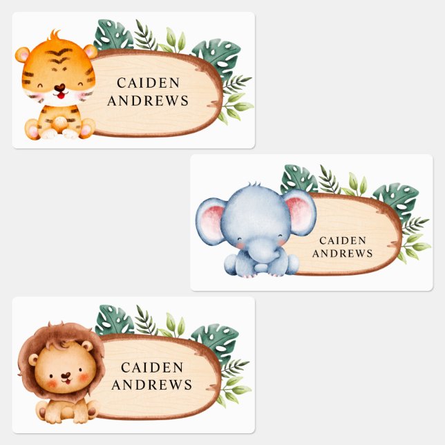 Safari Baby Animals Wood Slice Etiketten (Gruppe)