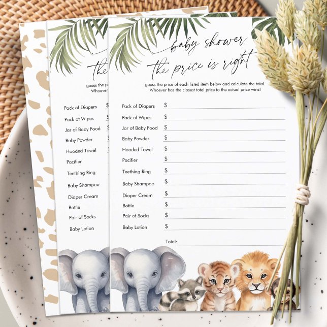Safari Baby Boy Shower Preis ist das richtige Spie (Baby Boy Shower The Price is Right, Safari Animals Themed baby Shower Game.)