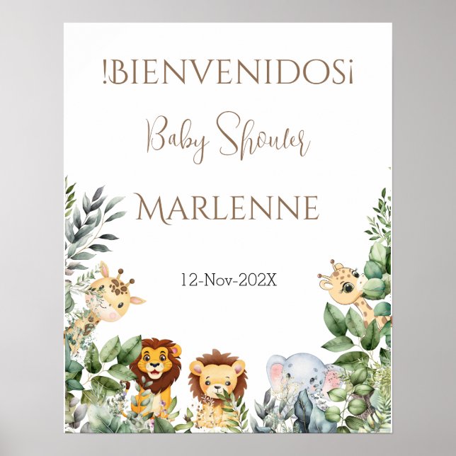 Safari Baby Dusche Begrüßungszeichen für Mädchen Poster (Vorne)