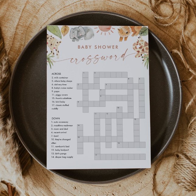 SAFARI Baby Dusche Crossword Game Card Einladung (Von Creator hochgeladen)