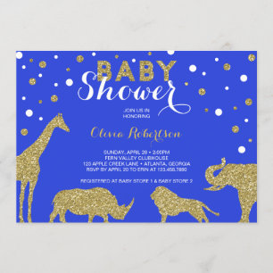 Safari Baby Dusche Einladung, Imitats Gold, Blau Einladung