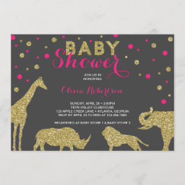 Safari Baby Dusche Einladung, Imitats Gold, Rosa Einladung