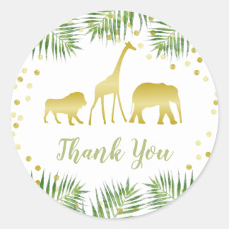 Safari Baby Dusche Gold Green Tropical Vielen Dank Runder Aufkleber