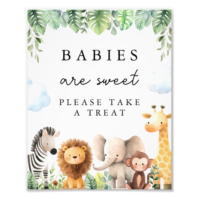 Safari Baby Dusche Leckerei Zeichen Fotodruck (Vorne)