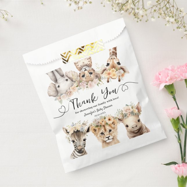Safari Baby Dusche Pink Floral Girl Vielen Dank Geschenktütchen (Versiegelt)