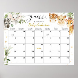 Safari Baby Dusche Ratschlag Fälliges Datum Kalend Poster