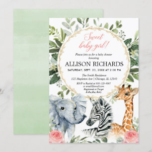 Safari Baby Dusche Sweet Baby Girl Dschungel Thema Einladung