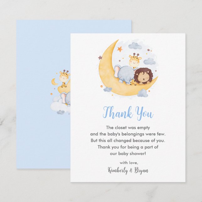 Safari Baby Dusche Vielen Dank Cards Boy Moon Drea Dankeskarte (Vorne/Hinten)