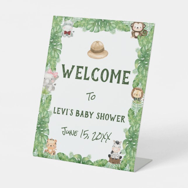 Safari Baby Dusche Willkommen Sockelschild (Vorderseite)
