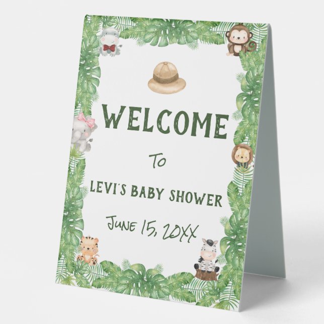 Safari Baby Dusche Willkommen Tischaufsteller (Vorderseite)