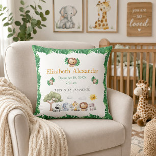 Safari-Baby-Geburtsstatistik-Kinderzimmer  Kissen