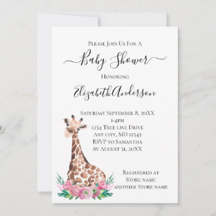 Safari-Baby-Giraffe mit rosa Blumen Einladung