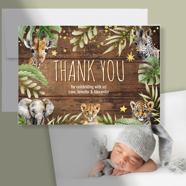 Safari Baby Shower Baby Animals Photo Dankeskarte (Von Creator hochgeladen)