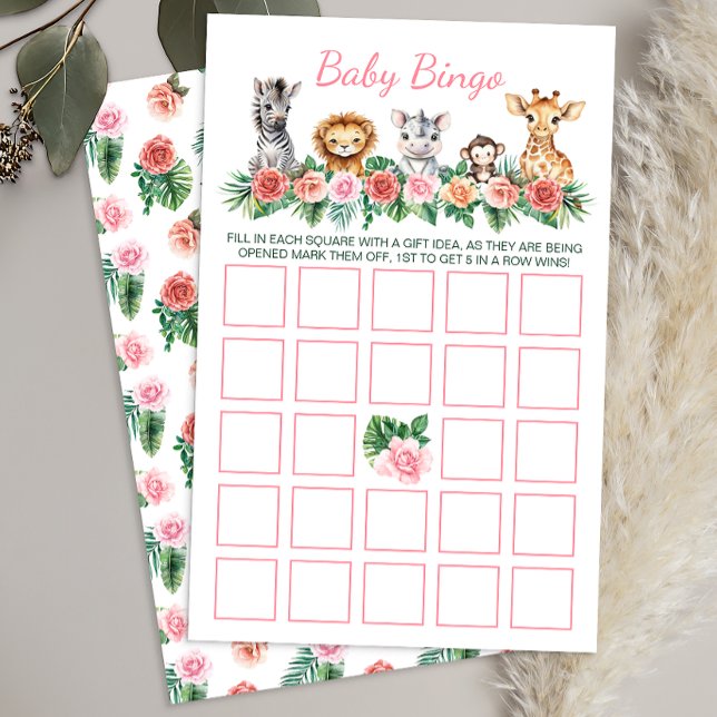 Safari Baby Shower Bingo Game Card - Jungle Animal (Baby Bingo Game Card)