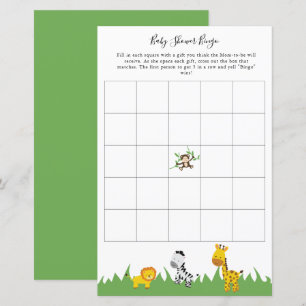 Safari Baby Shower Bingo Party Game Niedlicher Tie