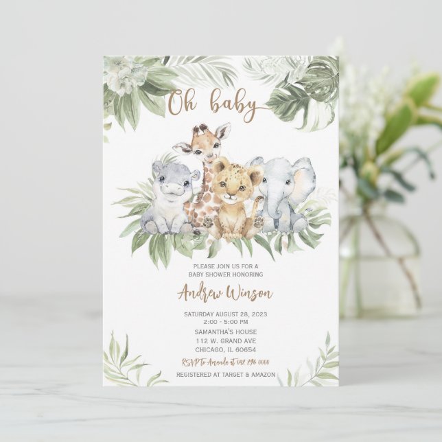 Safari Baby Shower Boy Einladung Bundle (Stehend Vorderseite)