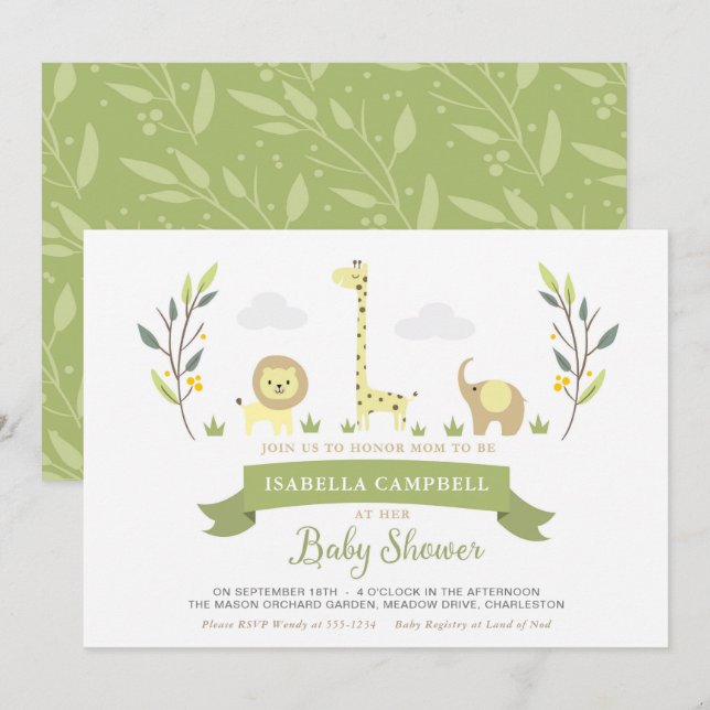Safari Baby Shower Einladung (Vorne/Hinten)