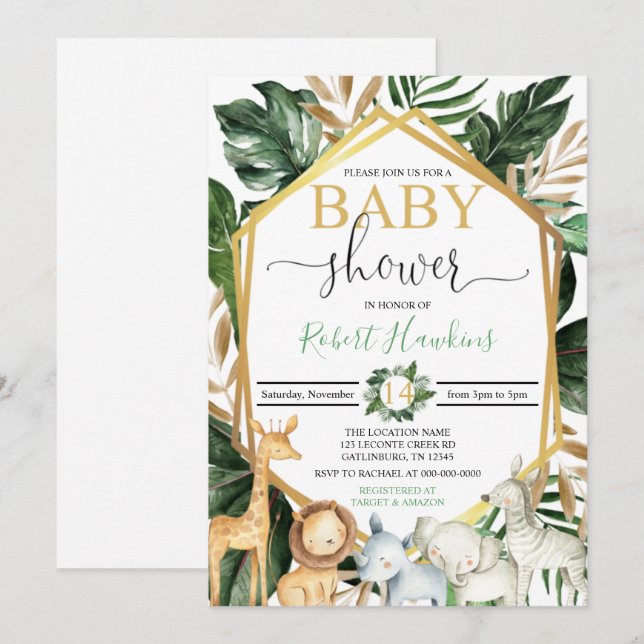 Safari Baby Shower Einladung (Vorne/Hinten)