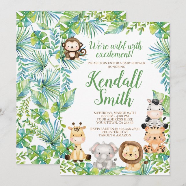Safari Baby Shower Einladung (Vorne/Hinten)