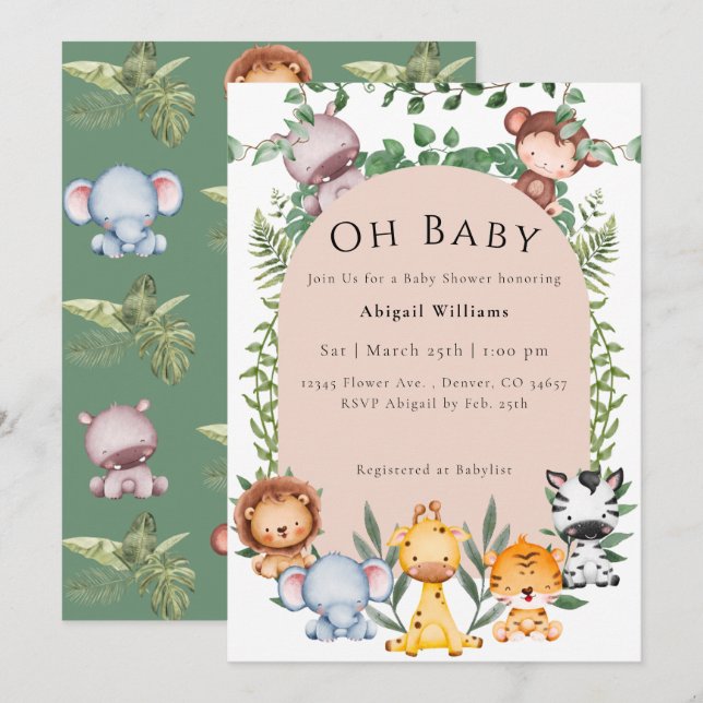 Safari Baby Shower Einladung (Vorne/Hinten)