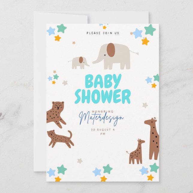 Safari Baby Shower Einladung - Giraffe & Tiger (Vorderseite)