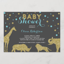 Safari Baby Shower Einladung, Imitats Gold, Aqua