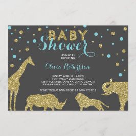 Safari Baby Shower Einladung, Imitats Gold, Aqua Einladung