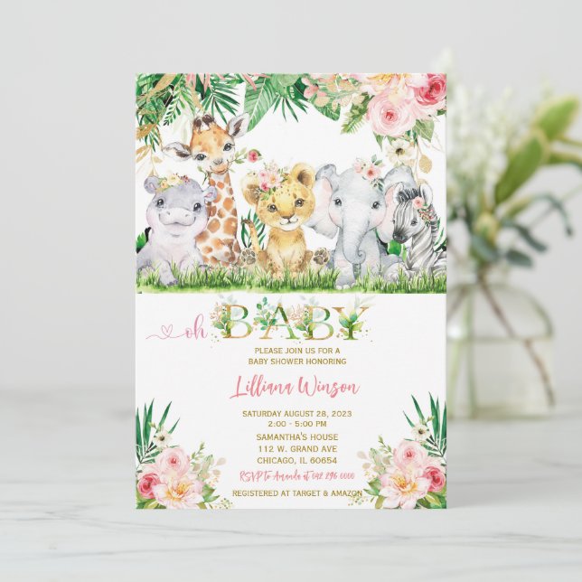 Safari Baby Shower Einladung Paket (Stehend Vorderseite)