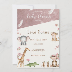 Safari-Baby-Shower-Einladung Rosa Wasserfarbe Ju Einladung