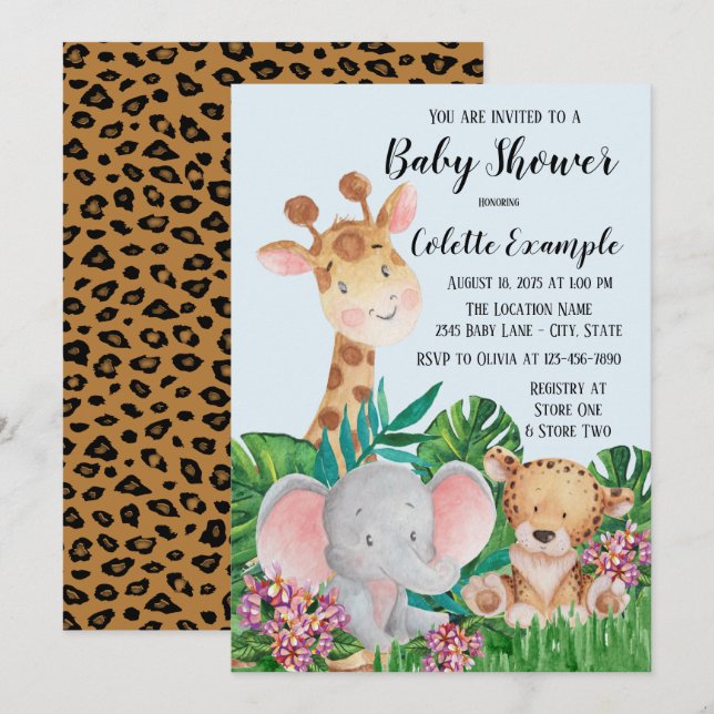 Safari Baby Shower Einladungen (Vorne/Hinten)