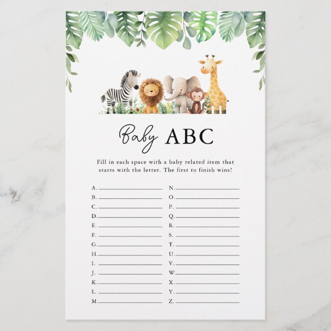 Safari Baby Shower Game - Baby ABC Flyer (Vorne)