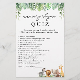 Safari Baby Shower Game Kinderzimmer Rhyme Quiz Fl Flyer