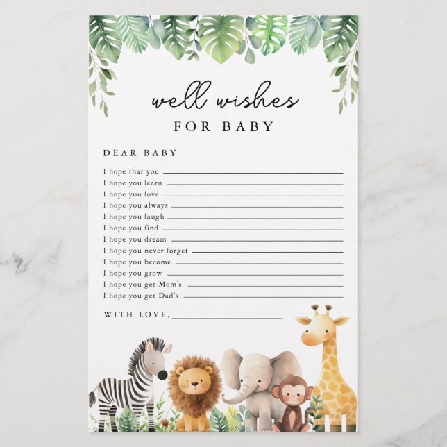 Safari Baby Shower Game - Well Wakes for Baby Flyer (Vorne)