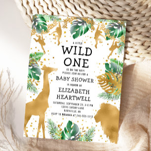 Safari Baby Shower Gold Green Einladung Postkarte